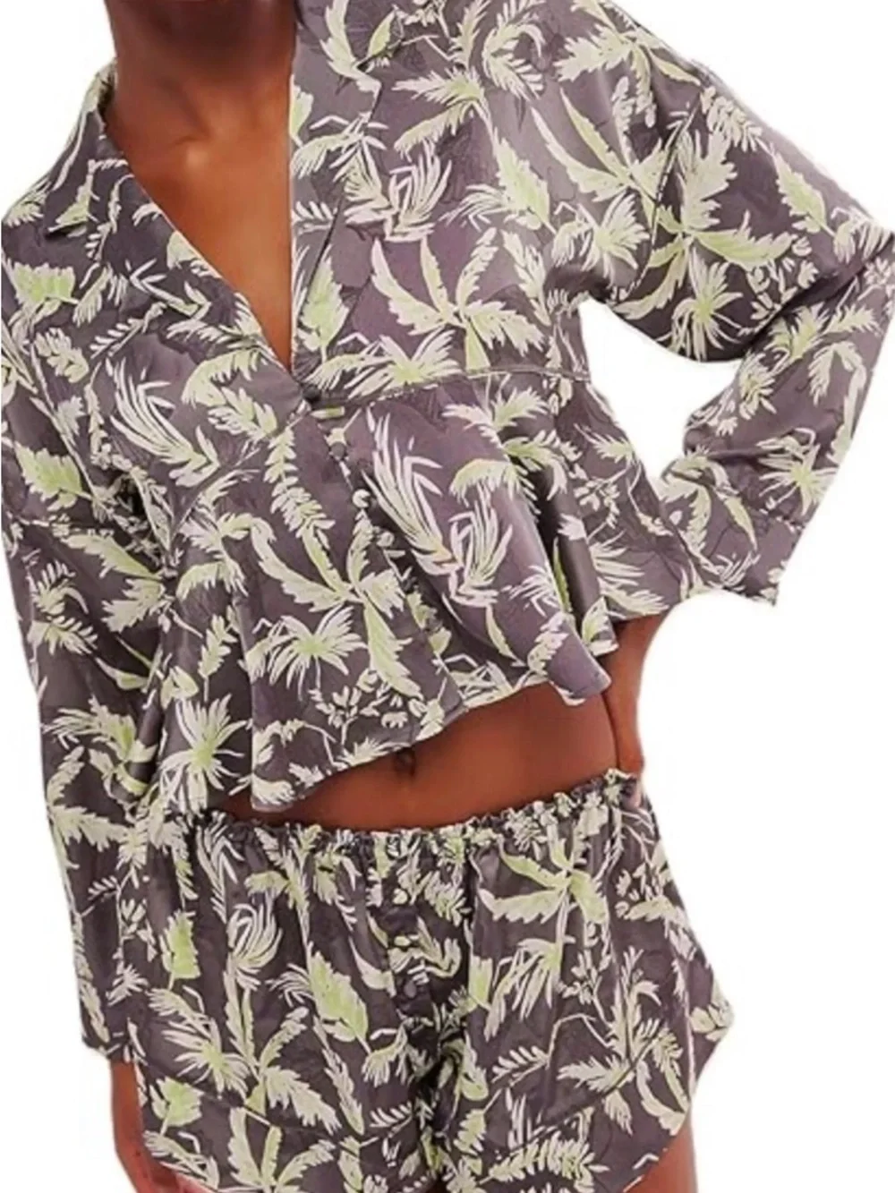 Free People Intimately Midnight Palm Print Peplum Pajama Set Size M